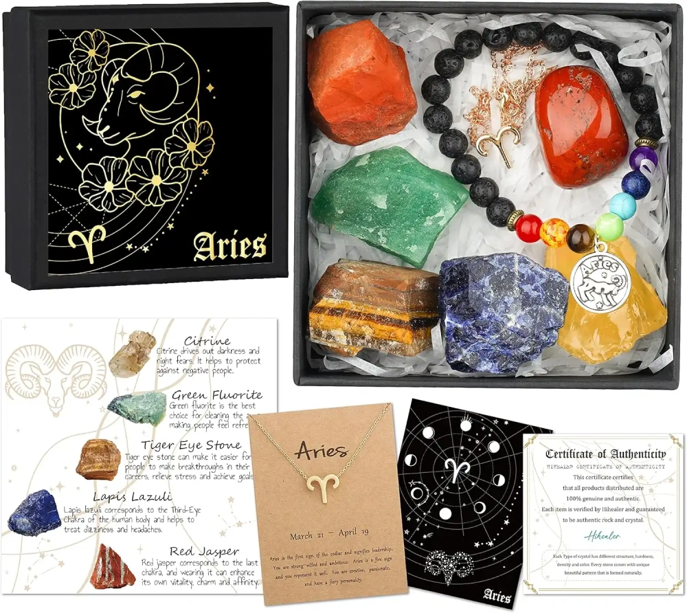 Zodiac Sign Gifts Spiritual Gifts Horoscope Gifts with Zodiac Stone Necklace and Chakra Bracelet  Astrology Crystal Set and Healing Stone Gifts