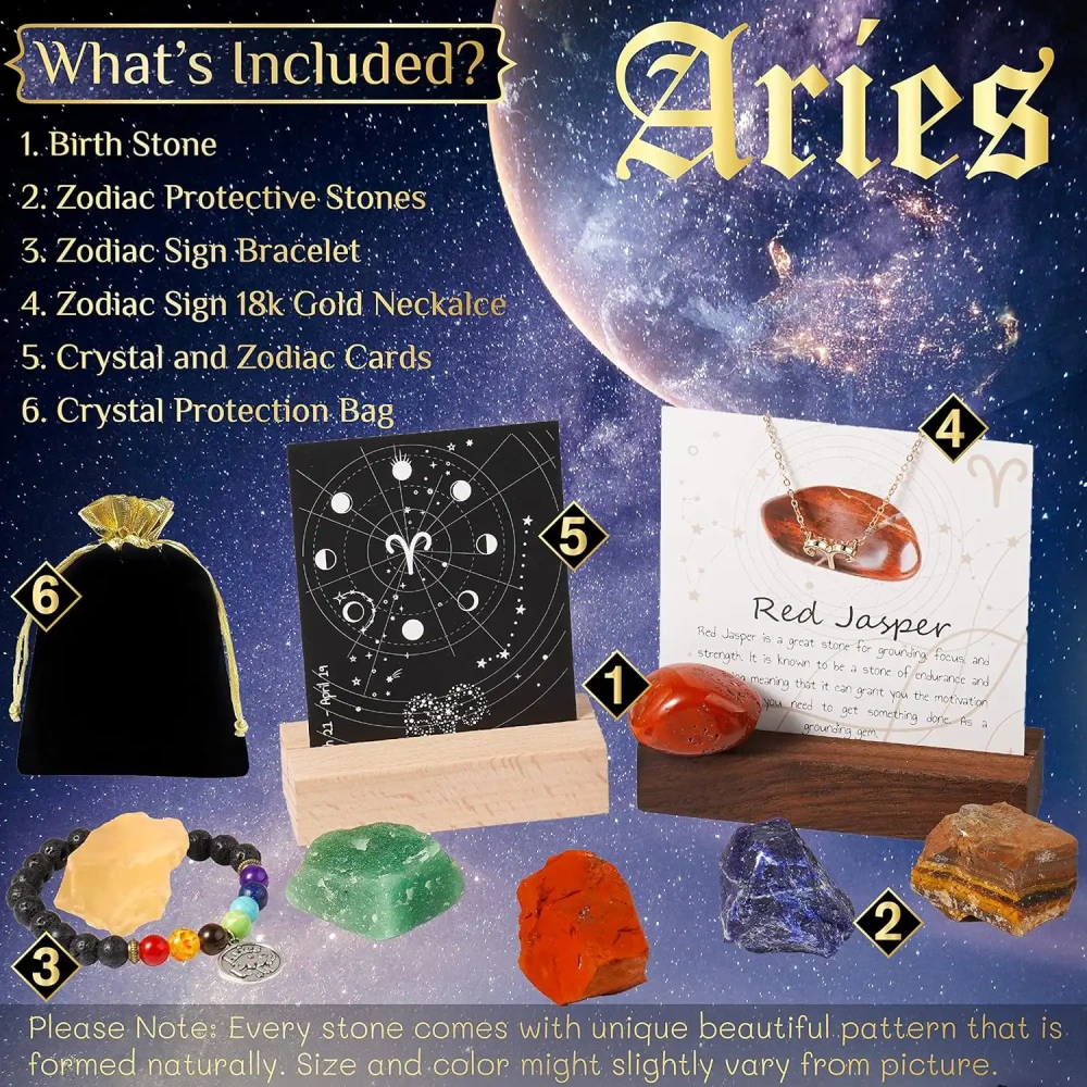 Zodiac Sign Gifts Spiritual Gifts Horoscope Gifts with Zodiac Stone Necklace and Chakra Bracelet  Astrology Crystal Set and Healing Stone Gifts