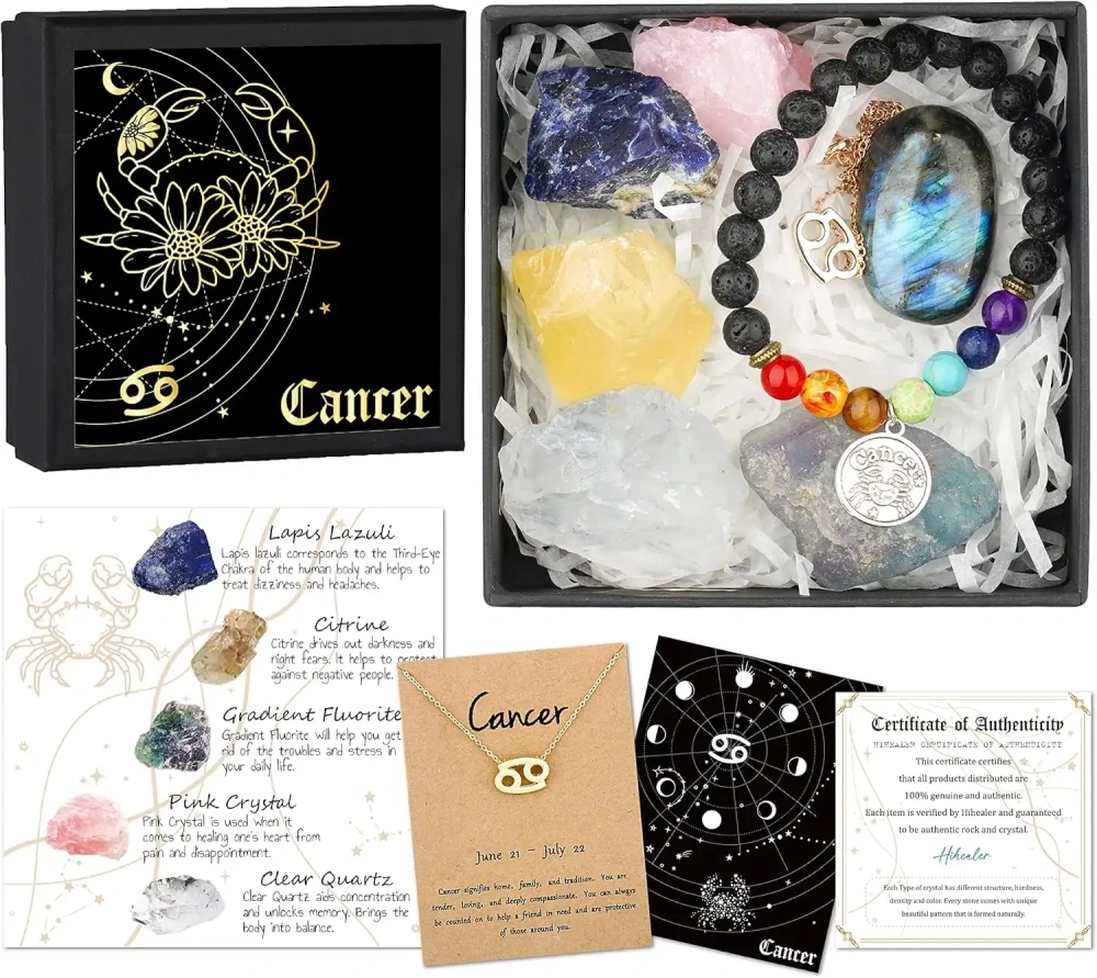 Zodiac Sign Gifts Spiritual Gifts Horoscope Gifts with Zodiac Stone Necklace and Chakra Bracelet  Astrology Crystal Set and Healing Stone Gifts