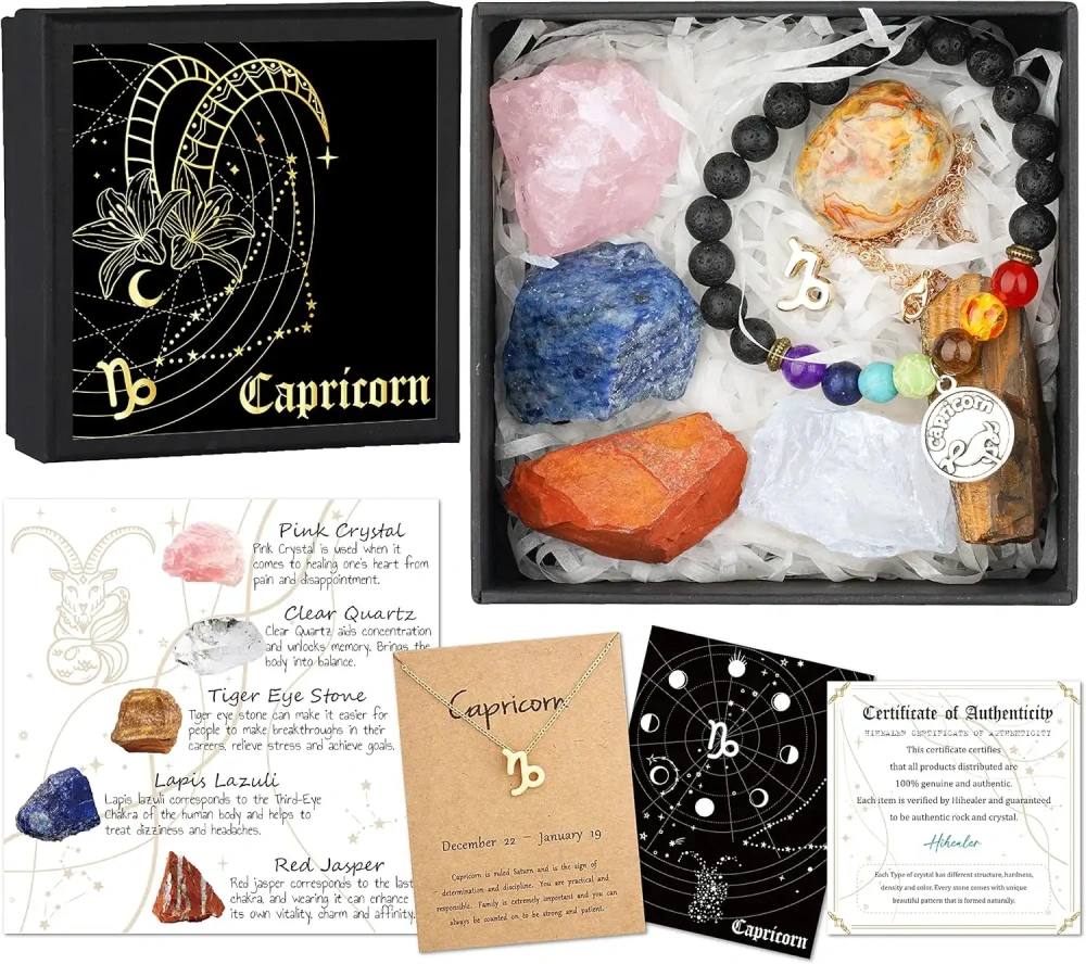 Zodiac Sign Gifts Spiritual Gifts Horoscope Gifts with Zodiac Stone Necklace and Chakra Bracelet  Astrology Crystal Set and Healing Stone Gifts