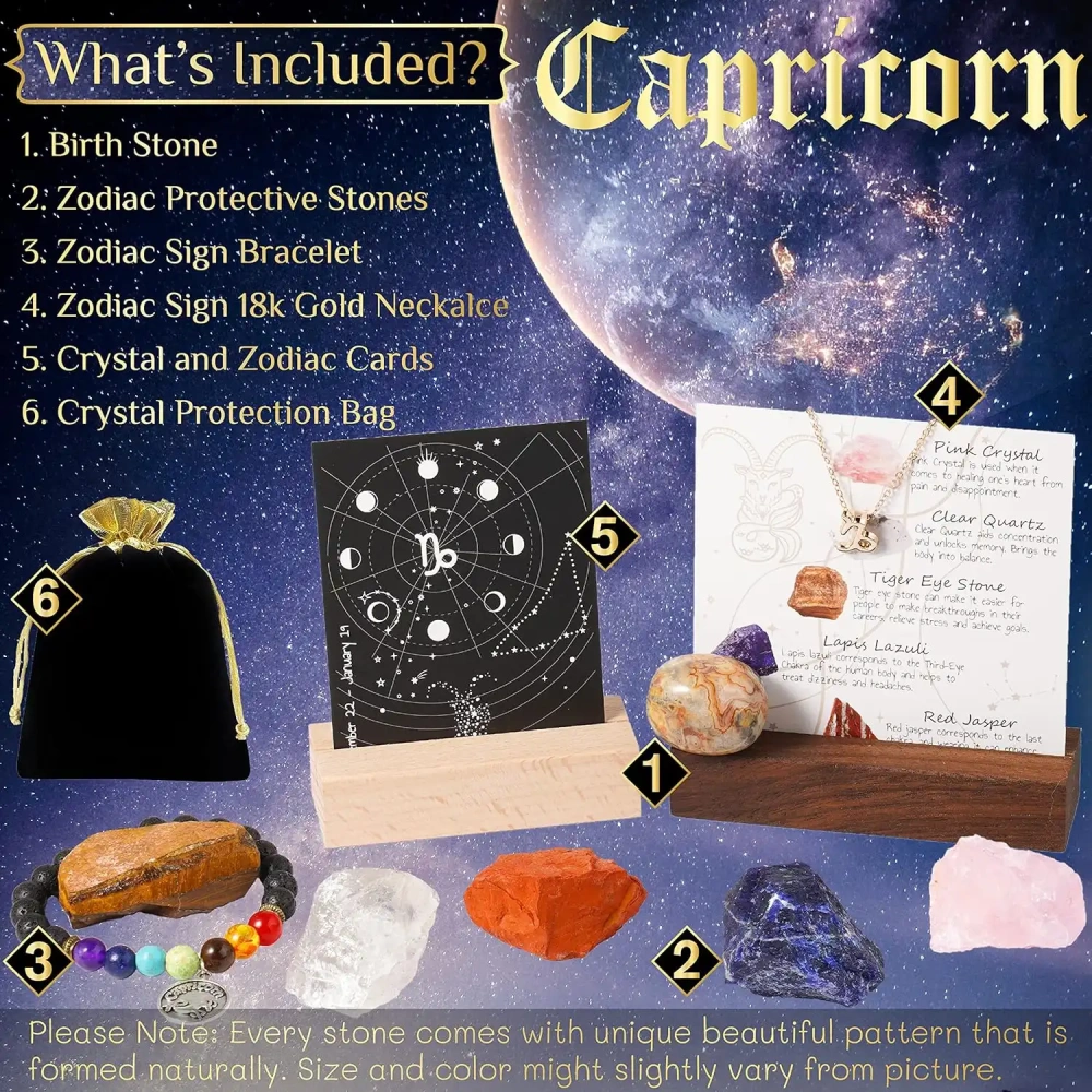 Zodiac Sign Gifts Spiritual Gifts Horoscope Gifts with Zodiac Stone Necklace and Chakra Bracelet  Astrology Crystal Set and Healing Stone Gifts