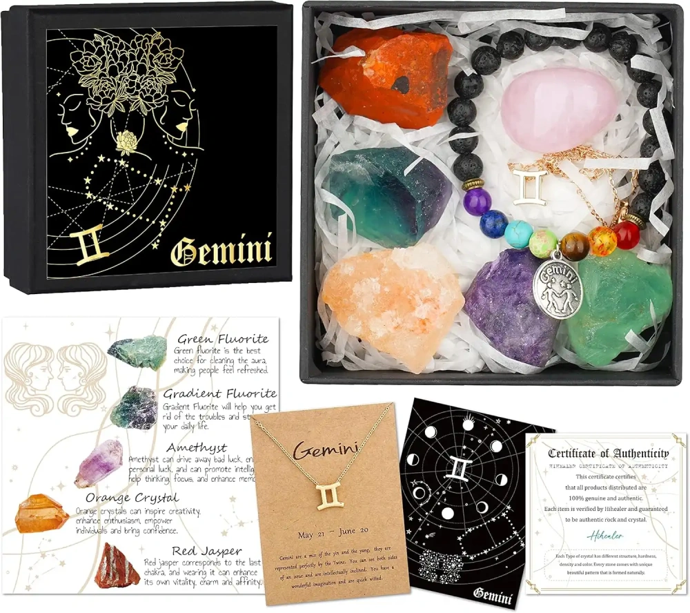Zodiac Sign Gifts Spiritual Gifts Horoscope Gifts with Zodiac Stone Necklace and Chakra Bracelet  Astrology Crystal Set and Healing Stone Gifts