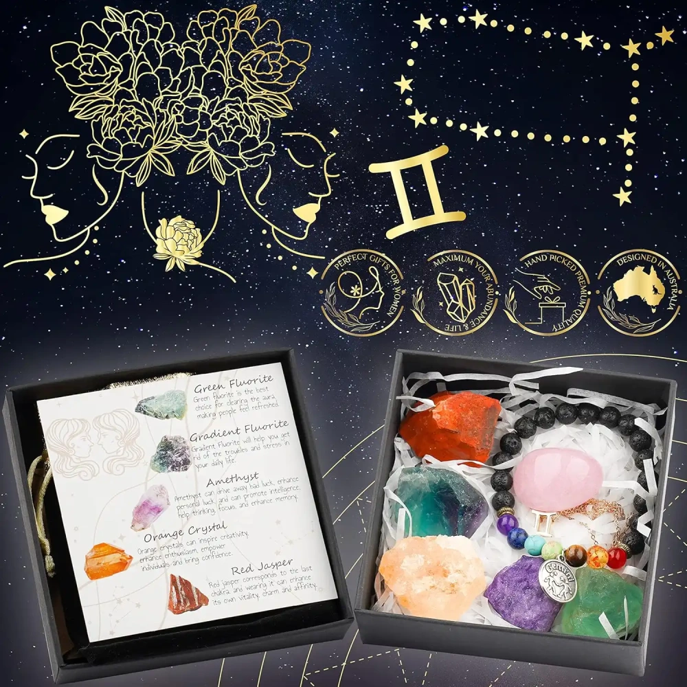 Zodiac Sign Gifts Spiritual Gifts Horoscope Gifts with Zodiac Stone Necklace and Chakra Bracelet  Astrology Crystal Set and Healing Stone Gifts