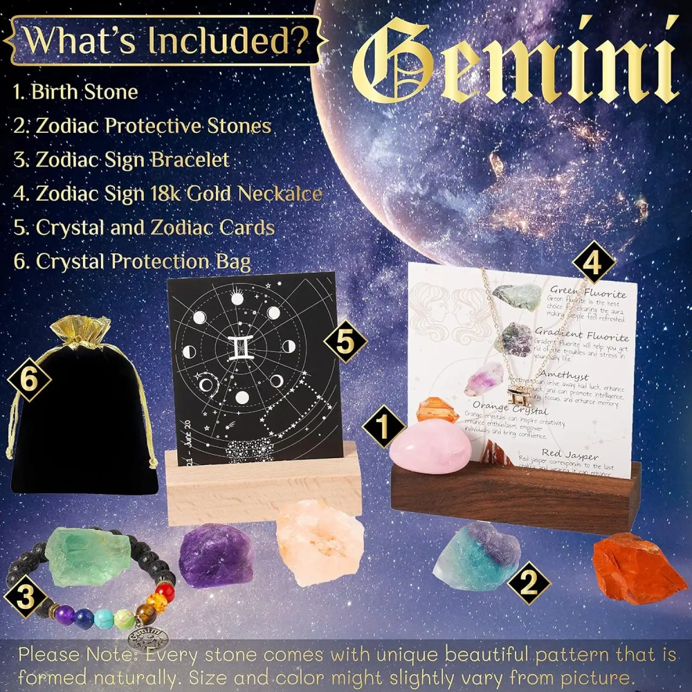 Zodiac Sign Gifts Spiritual Gifts Horoscope Gifts with Zodiac Stone Necklace and Chakra Bracelet  Astrology Crystal Set and Healing Stone Gifts