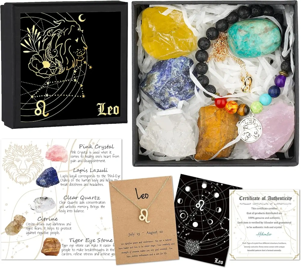 Zodiac Sign Gifts Spiritual Gifts Horoscope Gifts with Zodiac Stone Necklace and Chakra Bracelet  Astrology Crystal Set and Healing Stone Gifts