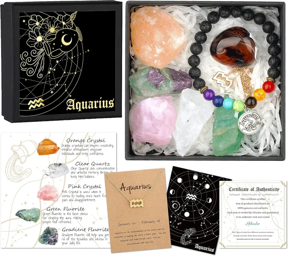 Zodiac Sign Gifts Spiritual Gifts Horoscope Gifts with Zodiac Stone Necklace and Chakra Bracelet  Astrology Crystal Set and Healing Stone Gifts