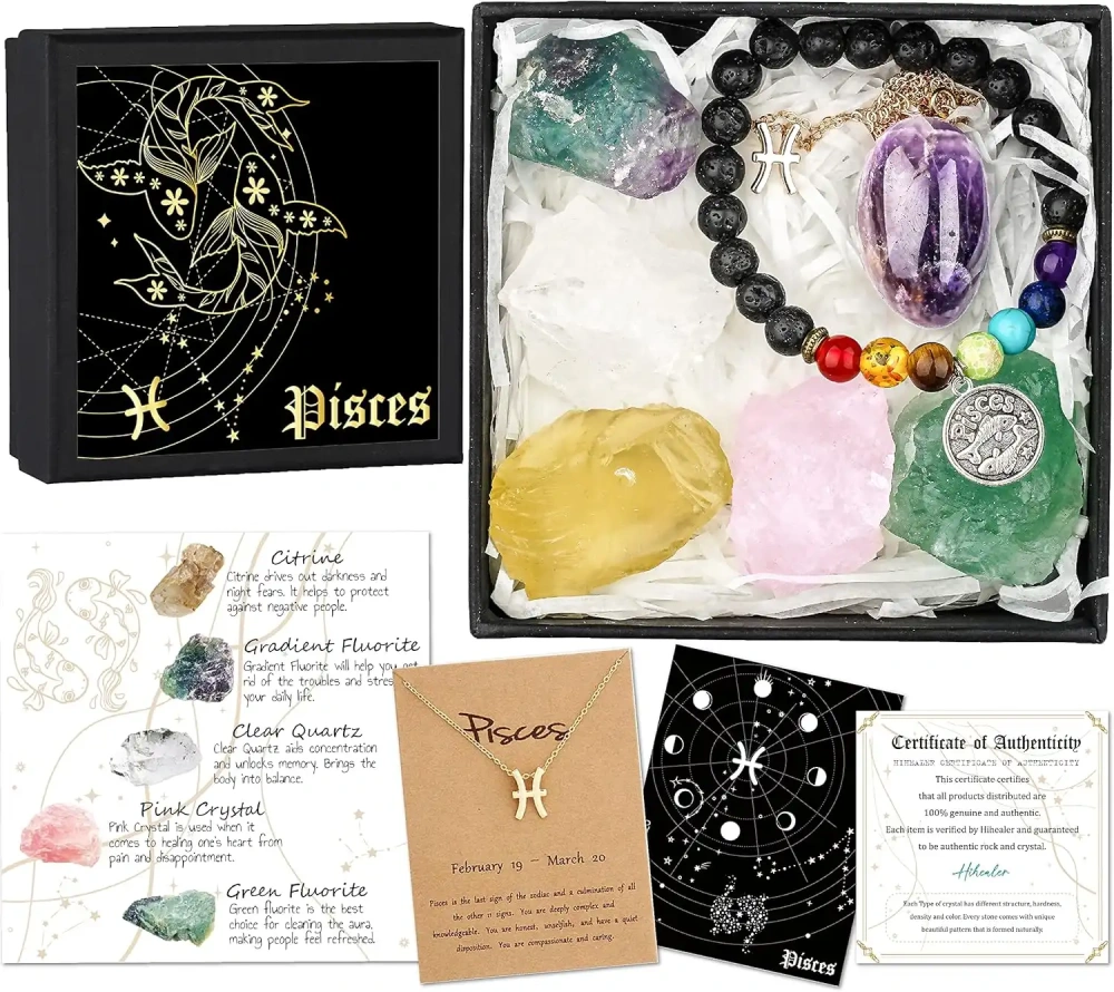 Zodiac Sign Gifts Spiritual Gifts Horoscope Gifts with Zodiac Stone Necklace and Chakra Bracelet  Astrology Crystal Set and Healing Stone Gifts