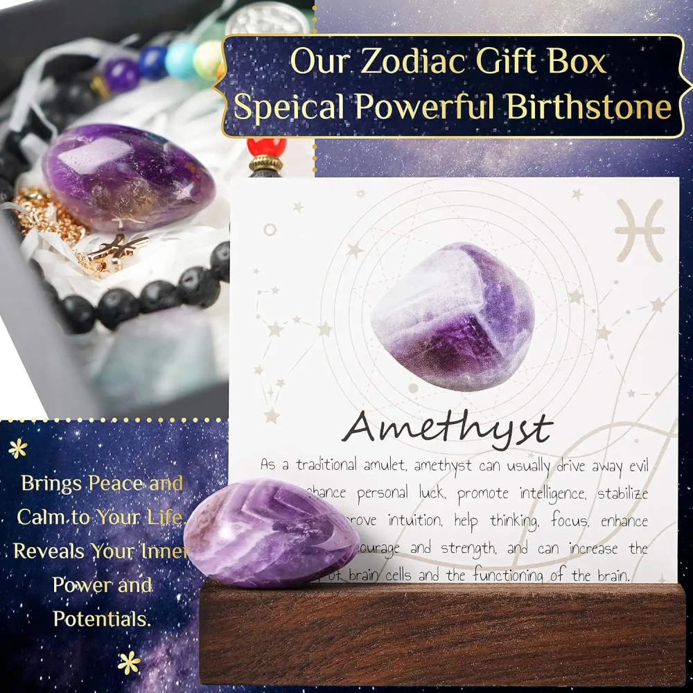 Zodiac Sign Gifts Spiritual Gifts Horoscope Gifts with Zodiac Stone Necklace and Chakra Bracelet  Astrology Crystal Set and Healing Stone Gifts