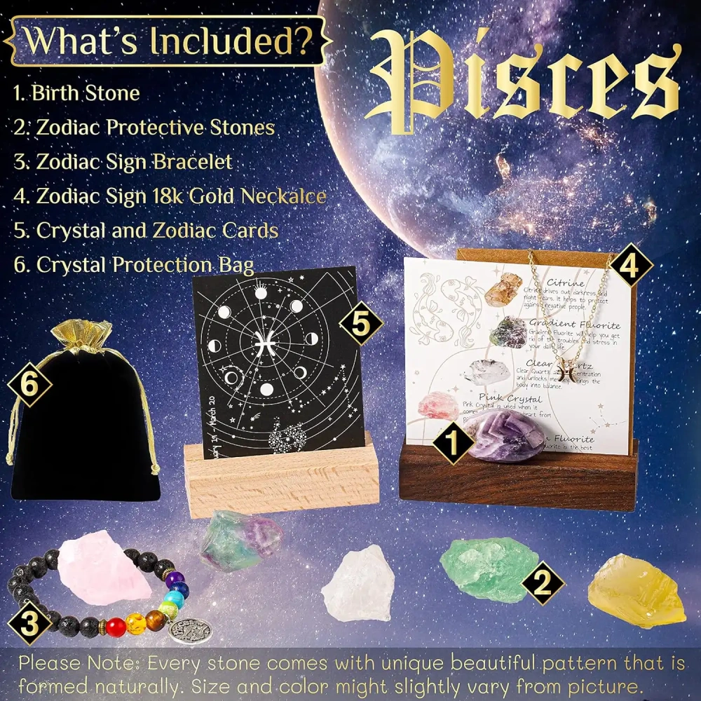 Zodiac Sign Gifts Spiritual Gifts Horoscope Gifts with Zodiac Stone Necklace and Chakra Bracelet  Astrology Crystal Set and Healing Stone Gifts