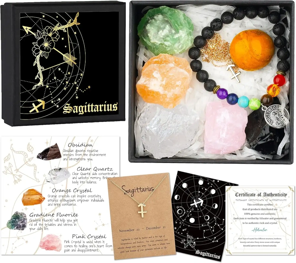 Zodiac Sign Gifts Spiritual Gifts Horoscope Gifts with Zodiac Stone Necklace and Chakra Bracelet  Astrology Crystal Set and Healing Stone Gifts
