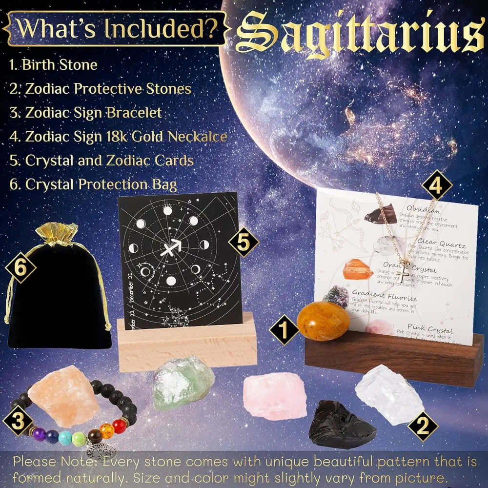 Zodiac Sign Gifts Spiritual Gifts Horoscope Gifts with Zodiac Stone Necklace and Chakra Bracelet  Astrology Crystal Set and Healing Stone Gifts