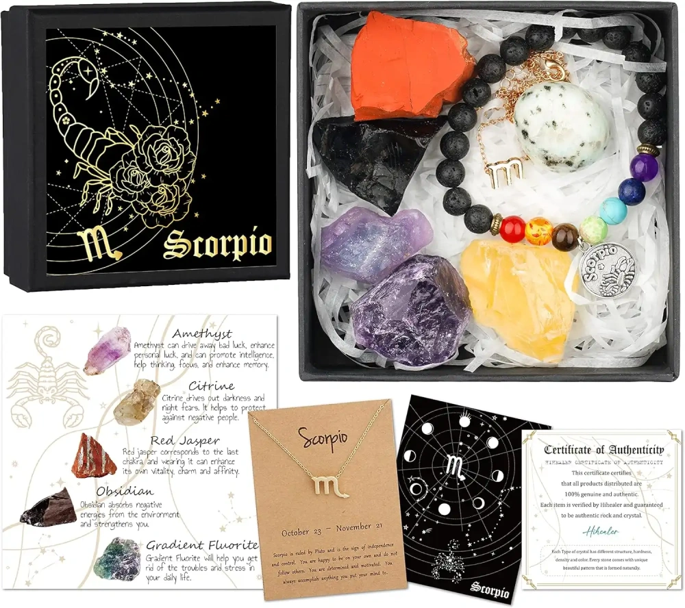 Zodiac Sign Gifts Spiritual Gifts Horoscope Gifts with Zodiac Stone Necklace and Chakra Bracelet  Astrology Crystal Set and Healing Stone Gifts