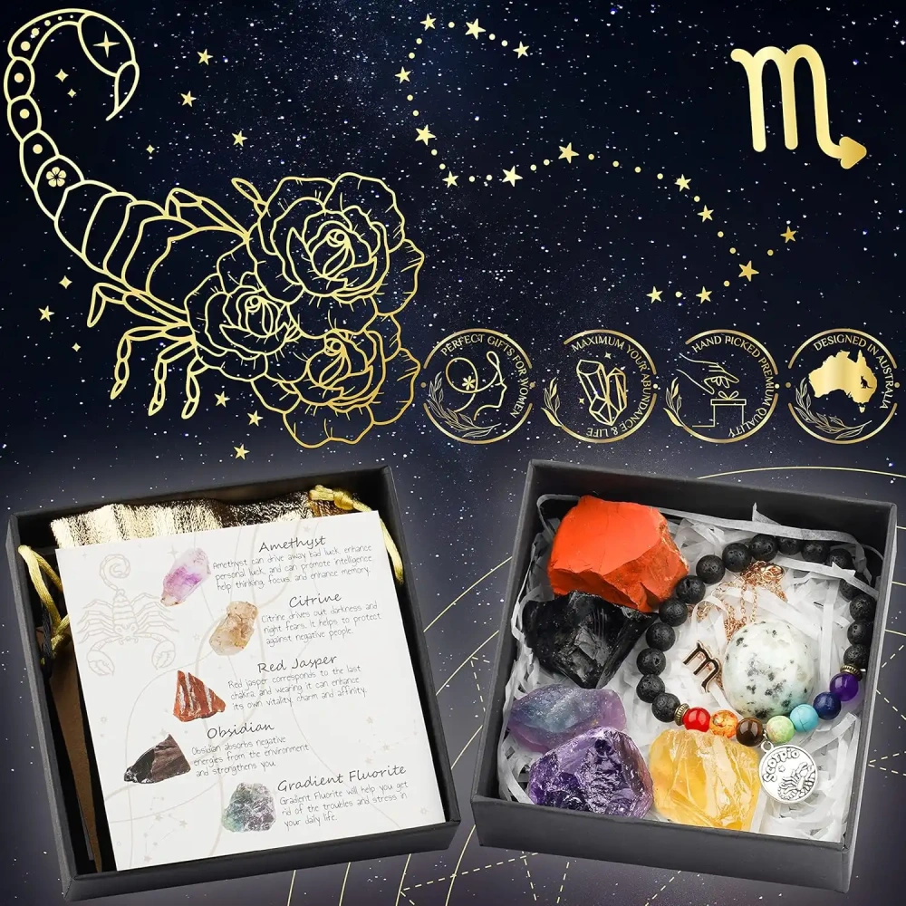 Zodiac Sign Gifts Spiritual Gifts Horoscope Gifts with Zodiac Stone Necklace and Chakra Bracelet  Astrology Crystal Set and Healing Stone Gifts