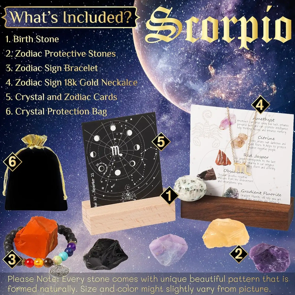 Zodiac Sign Gifts Spiritual Gifts Horoscope Gifts with Zodiac Stone Necklace and Chakra Bracelet  Astrology Crystal Set and Healing Stone Gifts