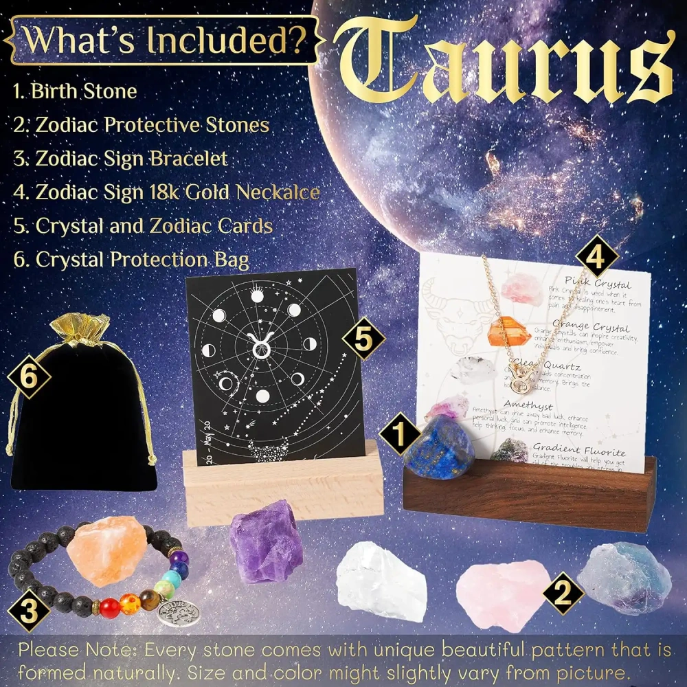 Zodiac Sign Gifts Spiritual Gifts Horoscope Gifts with Zodiac Stone Necklace and Chakra Bracelet  Astrology Crystal Set and Healing Stone Gifts