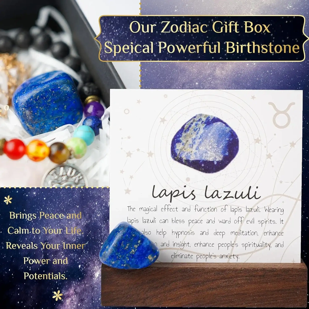 Zodiac Sign Gifts Spiritual Gifts Horoscope Gifts with Zodiac Stone Necklace and Chakra Bracelet  Astrology Crystal Set and Healing Stone Gifts