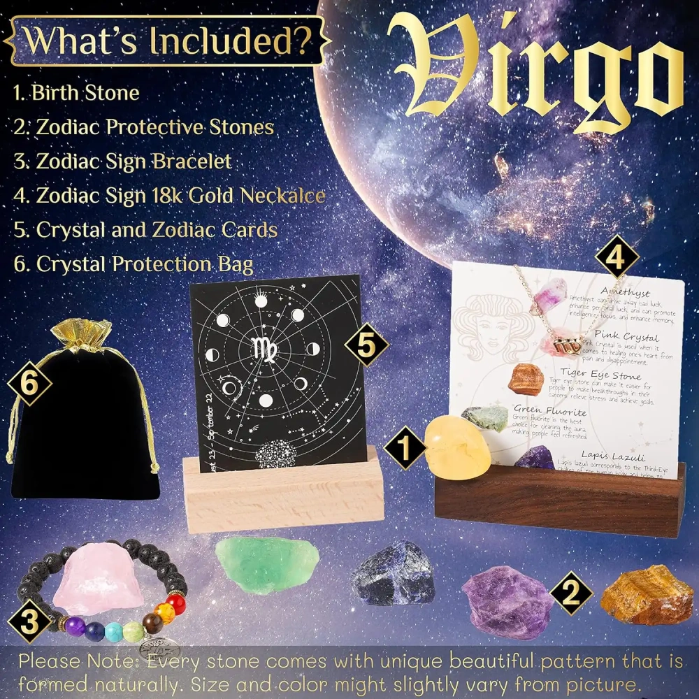 Zodiac Sign Gifts Spiritual Gifts Horoscope Gifts with Zodiac Stone Necklace and Chakra Bracelet  Astrology Crystal Set and Healing Stone Gifts
