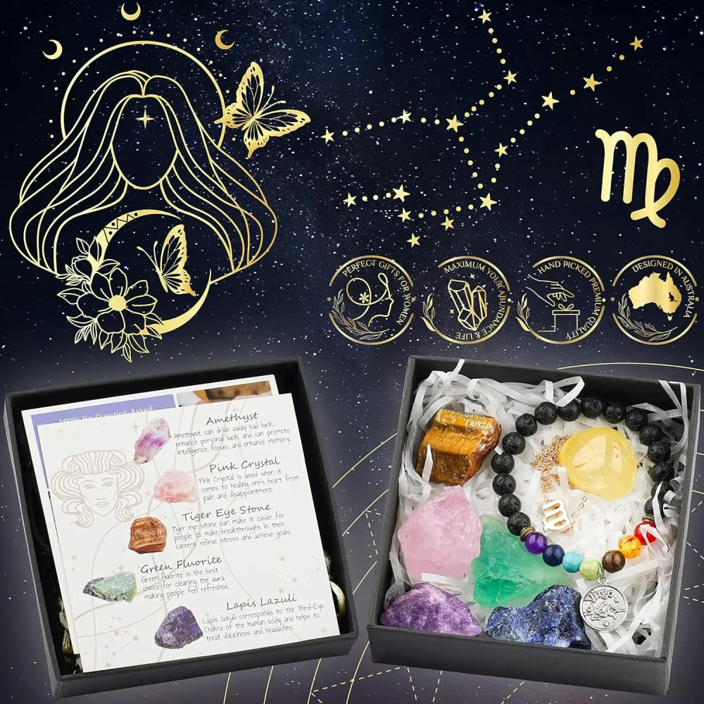Zodiac Sign Gifts Spiritual Gifts Horoscope Gifts with Zodiac Stone Necklace and Chakra Bracelet  Astrology Crystal Set and Healing Stone Gifts