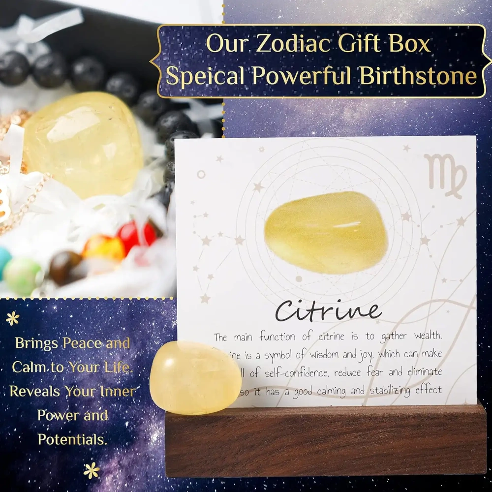 Zodiac Sign Gifts Spiritual Gifts Horoscope Gifts with Zodiac Stone Necklace and Chakra Bracelet  Astrology Crystal Set and Healing Stone Gifts
