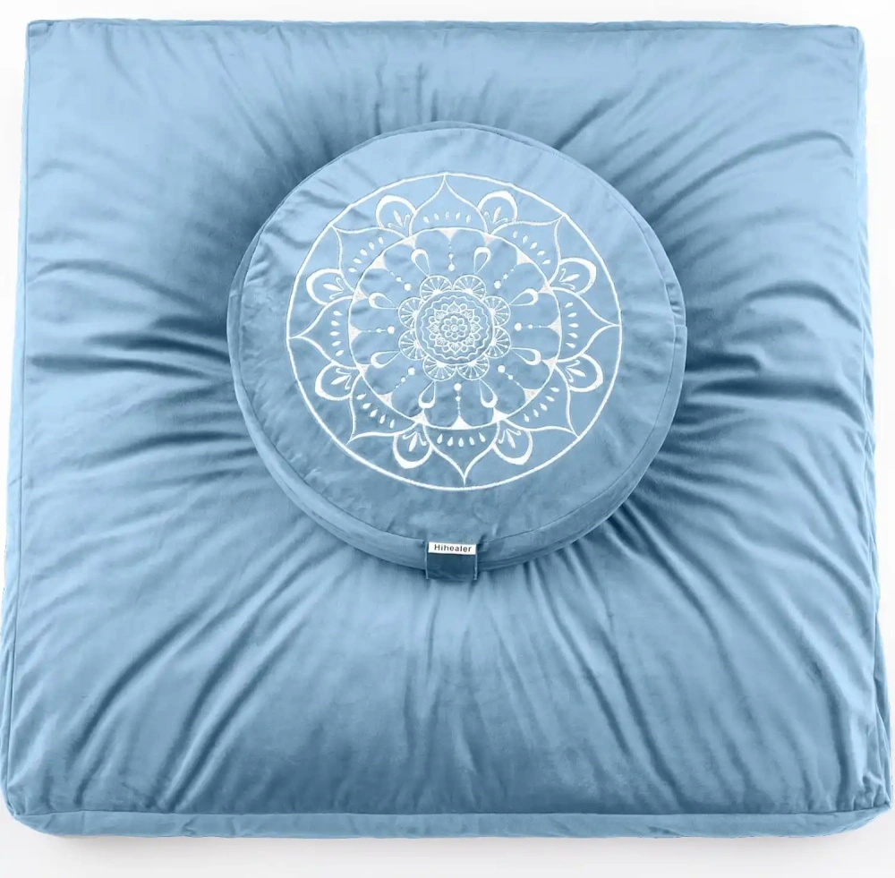 Hihealer Large Meditation Cushion and Zabuton Mat Set Meditation Pillow and Zafu Mat Meditation Accessories for Women and Men