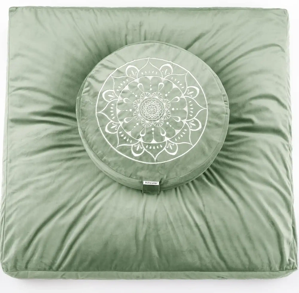 Hihealer Large Meditation Cushion and Zabuton Mat Set Meditation Pillow and Zafu Mat Meditation Accessories for Women and Men