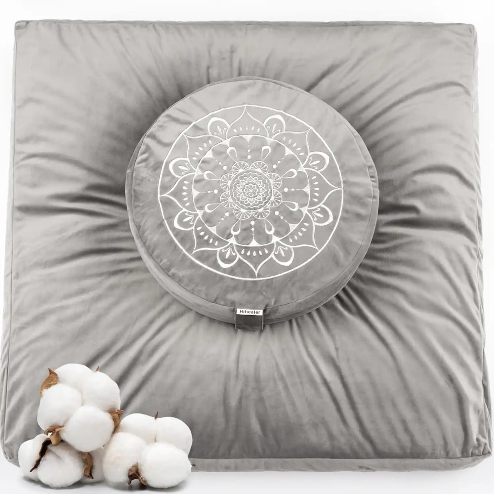 Hihealer Large Meditation Cushion and Zabuton Mat Set Meditation Pillow and Zafu Mat Meditation Accessories for Women and Men