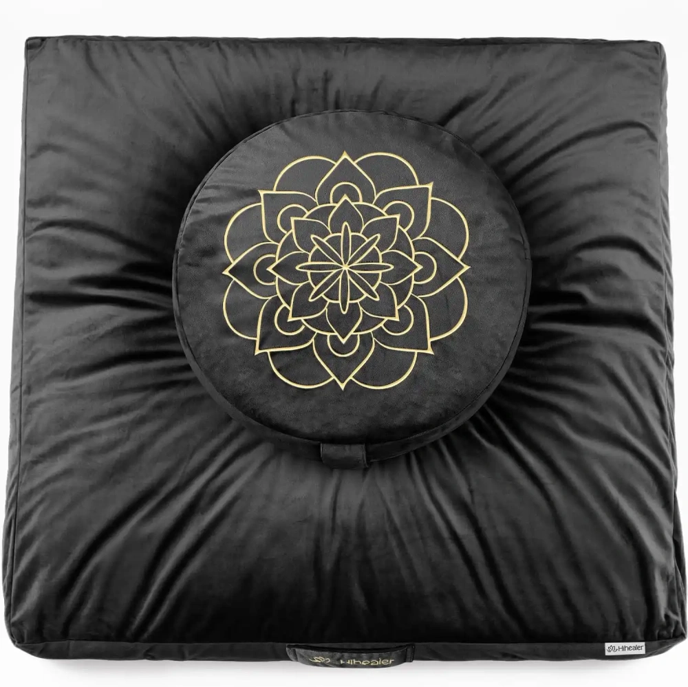 Hihealer Meditation Cushion, Traditional Tibetan Meditation Pillow Velvet Cover - Large Floor Cushion Seating for Adults - Yoga Buckwheat Bolster for Women、Moms