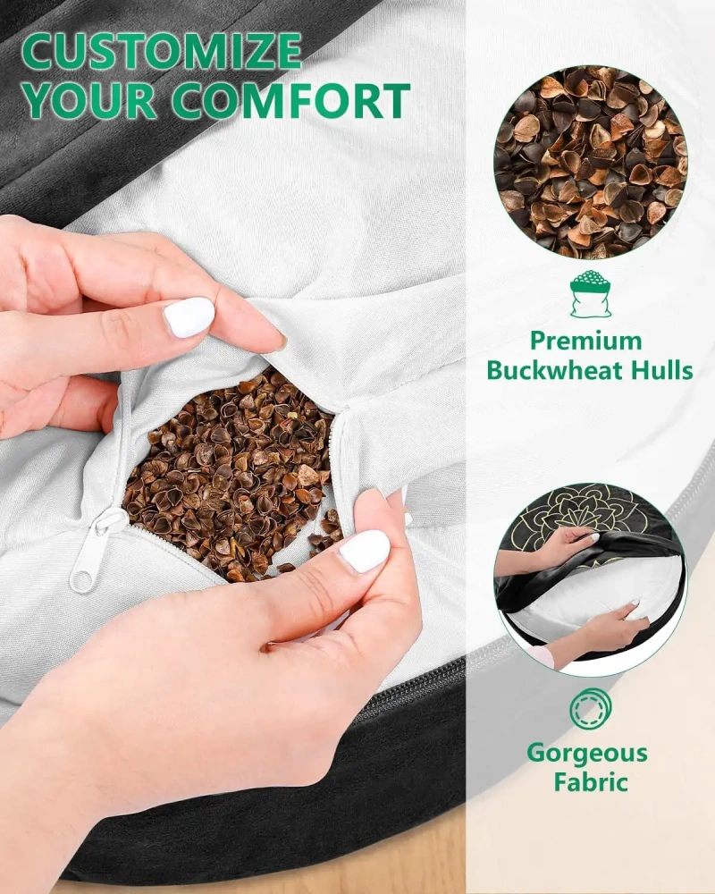 Hihealer Meditation Cushion, Traditional Tibetan Meditation Pillow Velvet Cover - Large Floor Cushion Seating for Adults - Yoga Buckwheat Bolster for Women、Moms