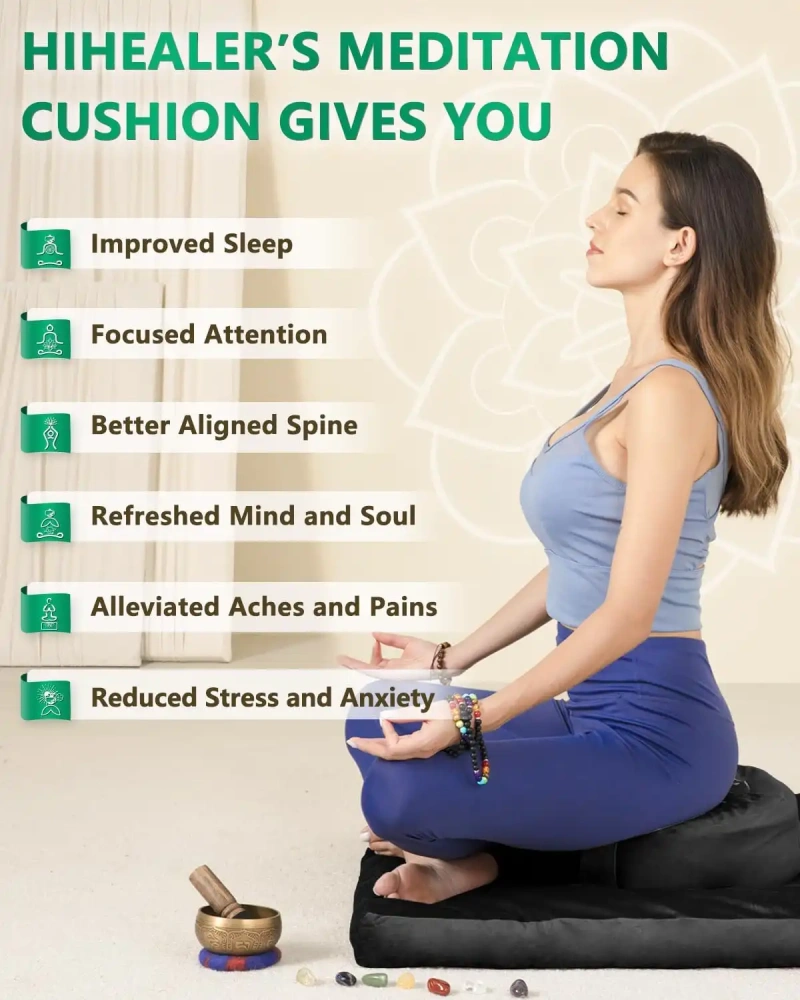 Hihealer Meditation Cushion, Traditional Tibetan Meditation Pillow Velvet Cover - Large Floor Cushion Seating for Adults - Yoga Buckwheat Bolster for Women、Moms
