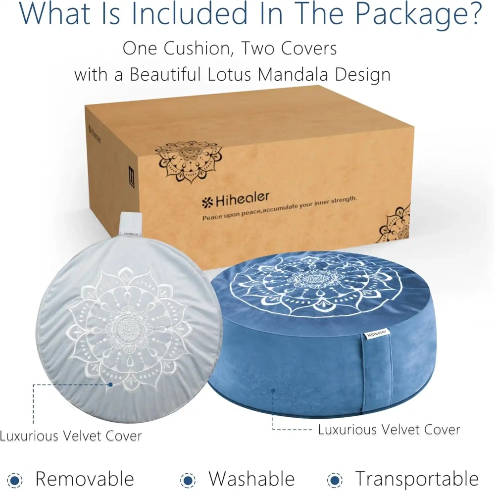 Hihealer Meditation Cushion, Traditional Tibetan Meditation Pillow Velvet Cover - Large Floor Cushion Seating for Adults - Yoga Buckwheat Bolster for Women、Moms