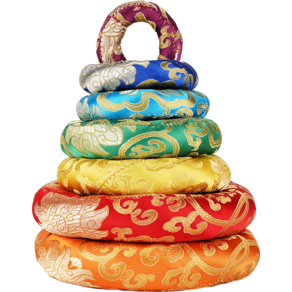 7 Pcs Silk Damask Ring Cushion Pillow, 7 Colors Ring Pillow For Tibetan Singing Bowl 100% Nepali Handmade