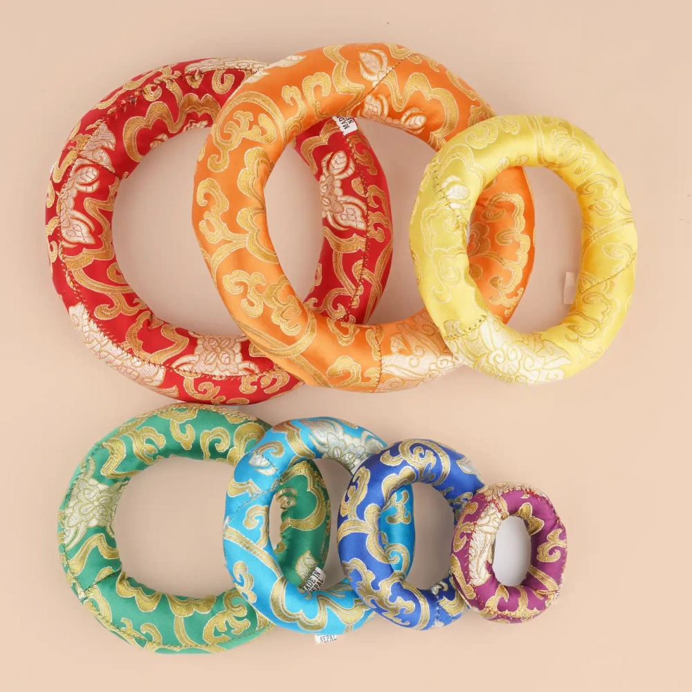 7 Pcs Silk Damask Ring Cushion Pillow, 7 Colors Ring Pillow For Tibetan Singing Bowl 100% Nepali Handmade