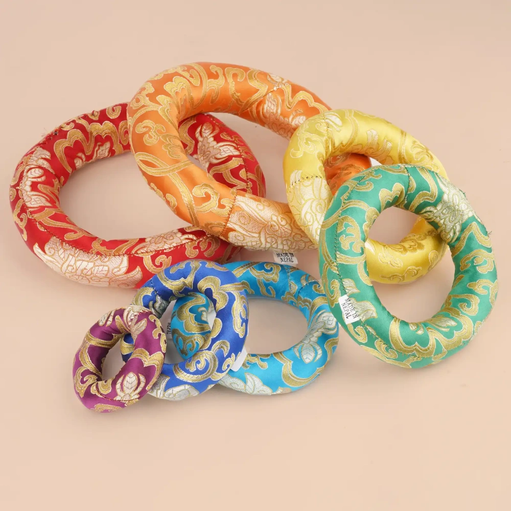 7 Pcs Silk Damask Ring Cushion Pillow, 7 Colors Ring Pillow For Tibetan Singing Bowl 100% Nepali Handmade