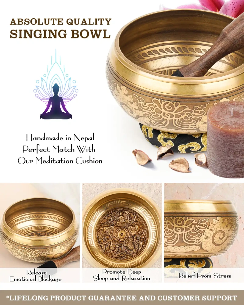 Hihealer Tibetan Singing Bowls (Black Buddha), Meditation Sound Bowls Handcrafted in Nepal for Yoga, Chakra Healing, Mindfulness Self Care Spiritual Gifts for Women and Men