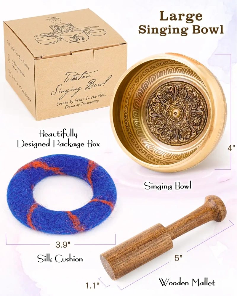 Hihealer Tibetan Singing Bowls (Blue), Meditation Sound Bowls Handcrafted in Nepal for Yoga, Chakra Healing, Mindfulness Self Care Spiritual Gifts for Women and Men