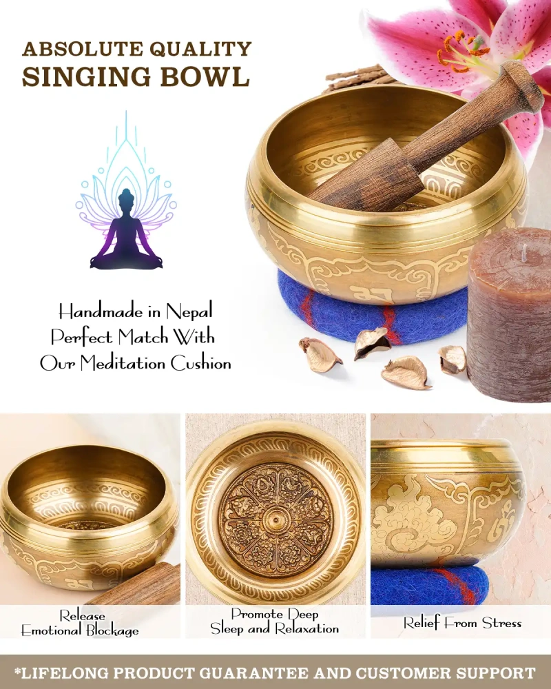 Hihealer Tibetan Singing Bowls (Blue), Meditation Sound Bowls Handcrafted in Nepal for Yoga, Chakra Healing, Mindfulness Self Care Spiritual Gifts for Women and Men