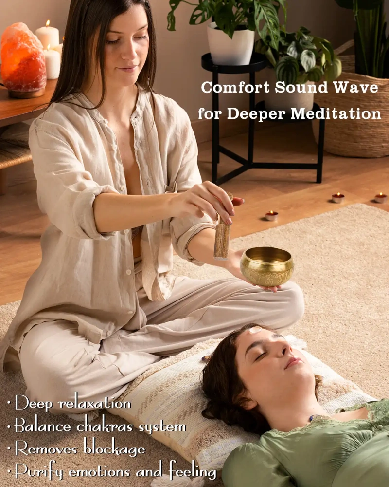 Hihealer Tibetan Singing Bowls (Blue), Meditation Sound Bowls Handcrafted in Nepal for Yoga, Chakra Healing, Mindfulness Self Care Spiritual Gifts for Women and Men