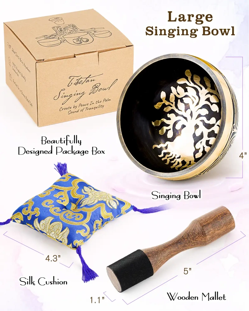 Hihealer Tibetan Singing Bowls (Tree-of-life), Meditation Sound Bowls Handcrafted in Nepal for Yoga, Chakra Healing, Mindfulness Self Care Spiritual Gifts for Women and Men