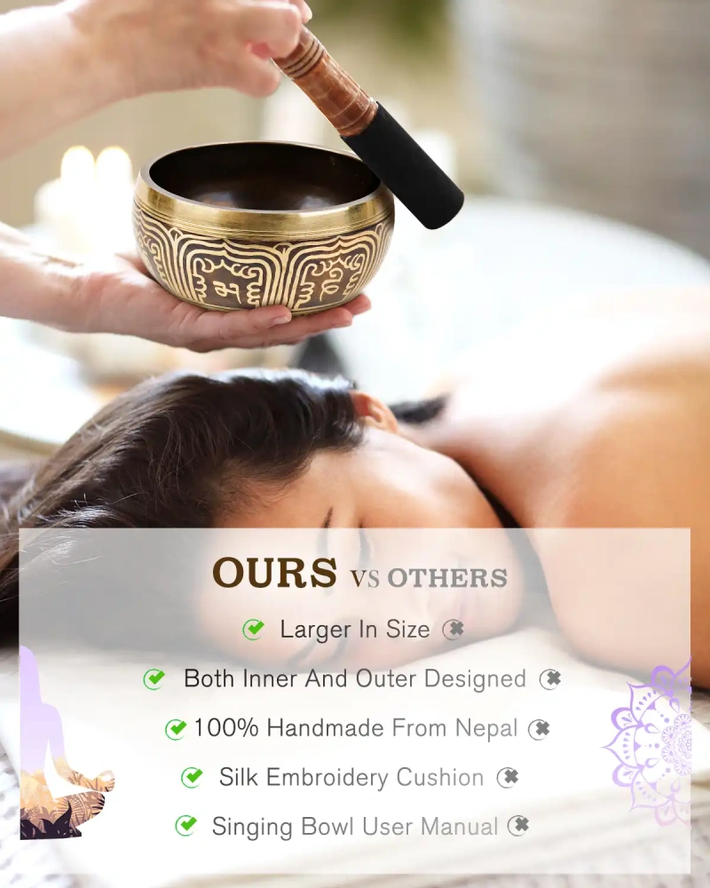 Hihealer Tibetan Singing Bowls (Tree-of-life), Meditation Sound Bowls Handcrafted in Nepal for Yoga, Chakra Healing, Mindfulness Self Care Spiritual Gifts for Women and Men