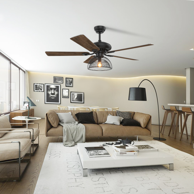 52 Inch 5 Blades Iron Art Ceiling Fan with Light Remote Control