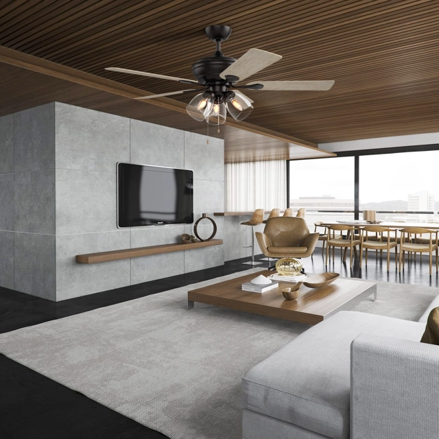 48 Inch 5 Blade Indoor Ceiling Fan With Light 3 Speeds Pull Chains