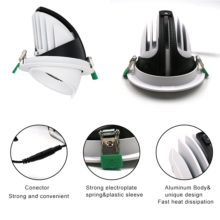 High Quality Jewelry Store Indoor Ceiling Spotlights Aluminum Recessed Adjustable Anti Glare COB LED Down Light