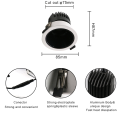 Super Market Commercial Ceiling Spotlight Aluminum Recessed Anti Glare Adjustable 12W COB LED Downlight