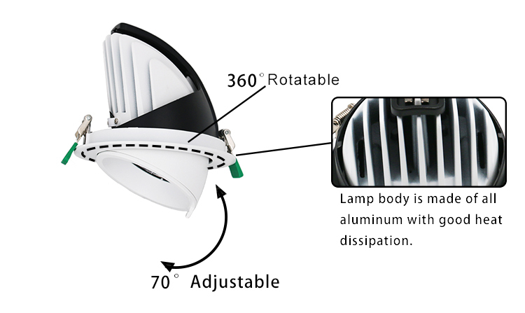 Cloth Store Indoor Ceiling Spot Lighting Recessed Adjustable High Lumen COB LED Downlight
