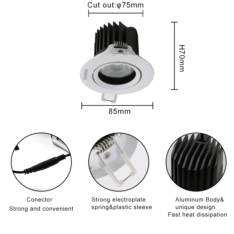 Wholesale Indoor Mini Ceiling Lighting 3 Inch 7W 3000K 90 CRI Adjustable LED Recessed Downlights