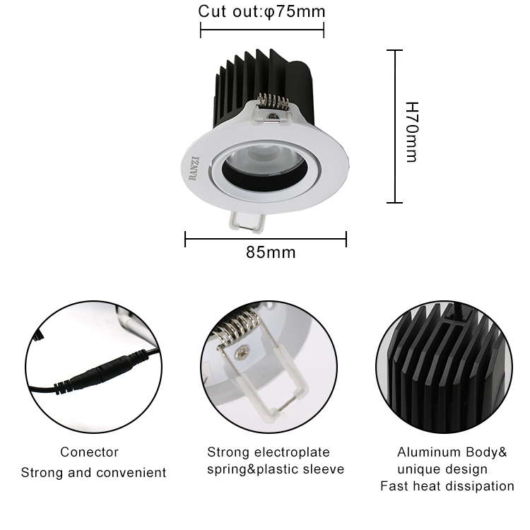 Wholesale Indoor Mini Ceiling Lighting 3 Inch 7W 3000K 90 CRI Adjustable LED Recessed Downlights