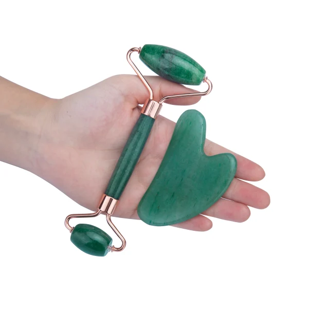 Massager For Face Jade Roller Set Green Facial Natural Gouache Scraper Body Back Beauty Skin Care Slimming Massagers Roller