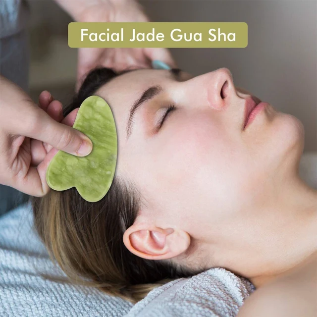 Jade Facial Massage Head Meridian Massage Serpentine Jade Heart-shaped Gua Sha Board