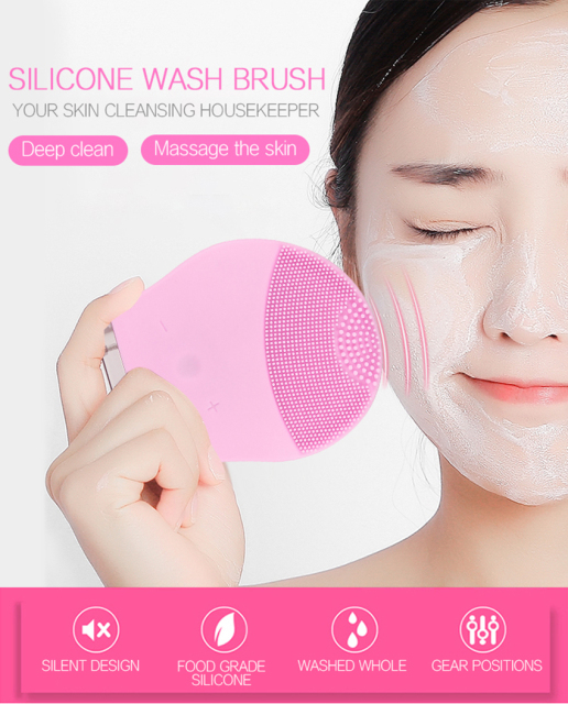 USB Rechargeable Eco Friendly Beauty Silicone Face Cleaning Washing Brush