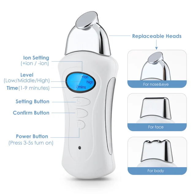 Handheld bio Microcurrent Skin Beauty Device Galvanic Spa with 3 Probes for Face Body Eyes